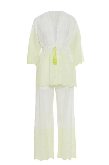 Yellow Suit with 3/4 Lace Sleeves