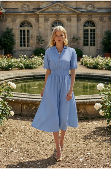Blue Plain Gipel Midi Woven Dress