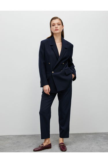 High Rise Button Detail Carrot Trousers