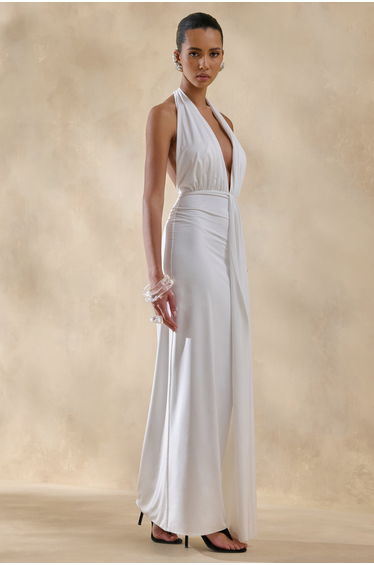Doria | White Plunge-Neck Maxi Dress