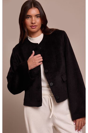 Black Brushed Wool Single Breasted Jacket