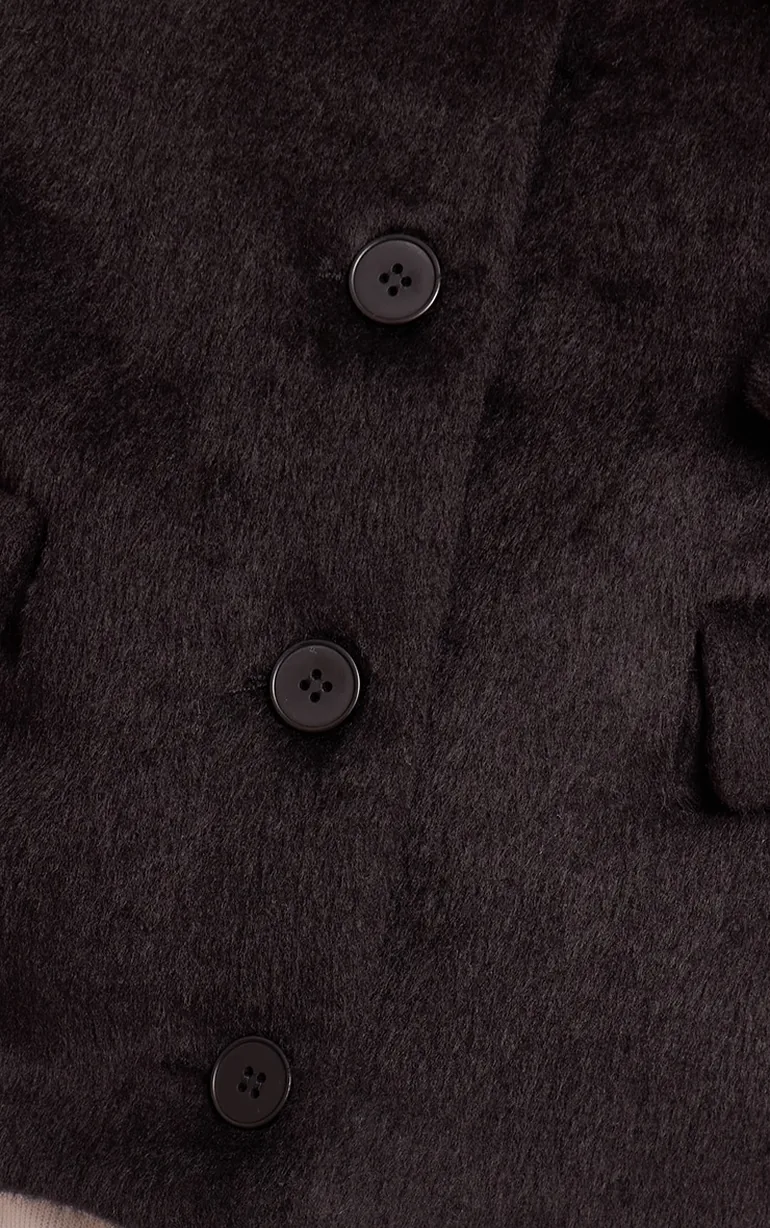 Black Brushed Wool Single Breasted Jacket - 3