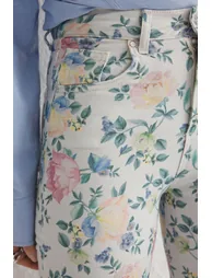 Multicolored Floral Print High Waist Wide Leg Jeans - 4