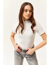 Women's White Baby Overlock Knitted Blouse - 1