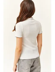 Women's White Baby Overlock Knitted Blouse - 2