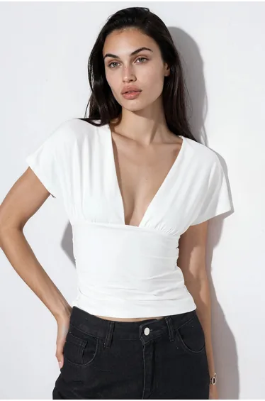 BUSEM Fitted Crop Blouse With Tie Detail