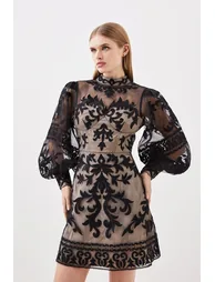 Baroque Applique Woven Mini Dress