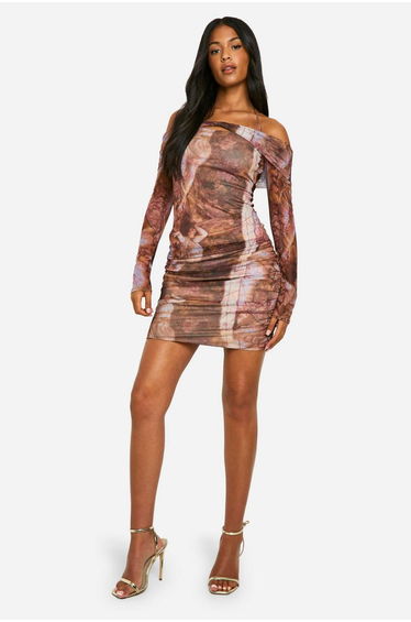Tall Renaissance Print Ruched Mini Skirt
