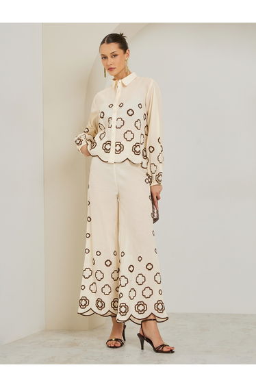 Women Off-White Embroidered Long Sleeve Shirt