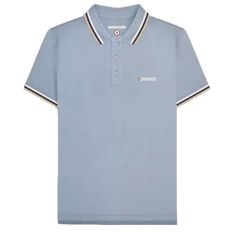 Lambretta Mens SS25 Triple Tipped Big & Tall Polo Shirt - Dusky Blue/White/Navy/Cream