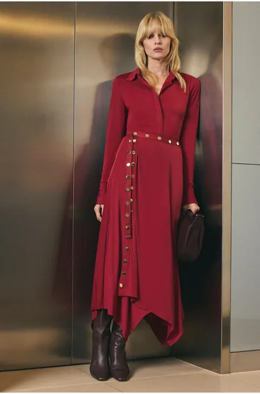 Drapey Crepe Hanky Hem Eyelet Detail Maxi Skirt