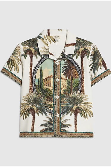 Mini Boys White Palm Tree Print Shirt