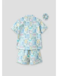 Petra Multi Postcard Print Shirt & Short PJs - 1