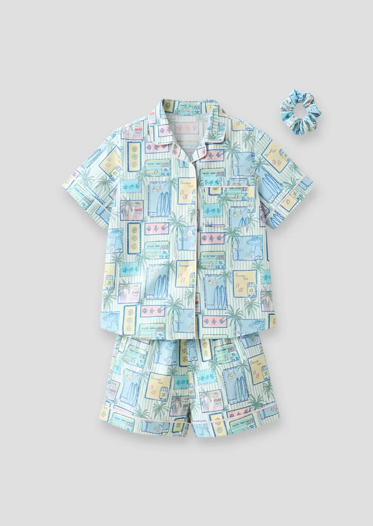 Petra Multi Postcard Print Shirt & Short PJs - 2