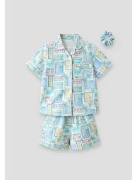 Petra Multi Postcard Print Shirt & Short PJs - 2
