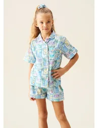 Petra Multi Postcard Print Shirt & Short PJs