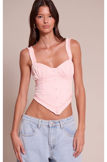 Pale Pink Woven Button Down Corset Top