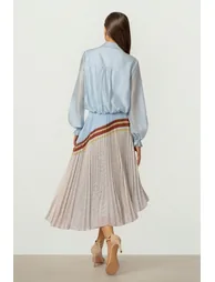 قميص فيمي9 ستان أزرق بأكمام طويلة - 6