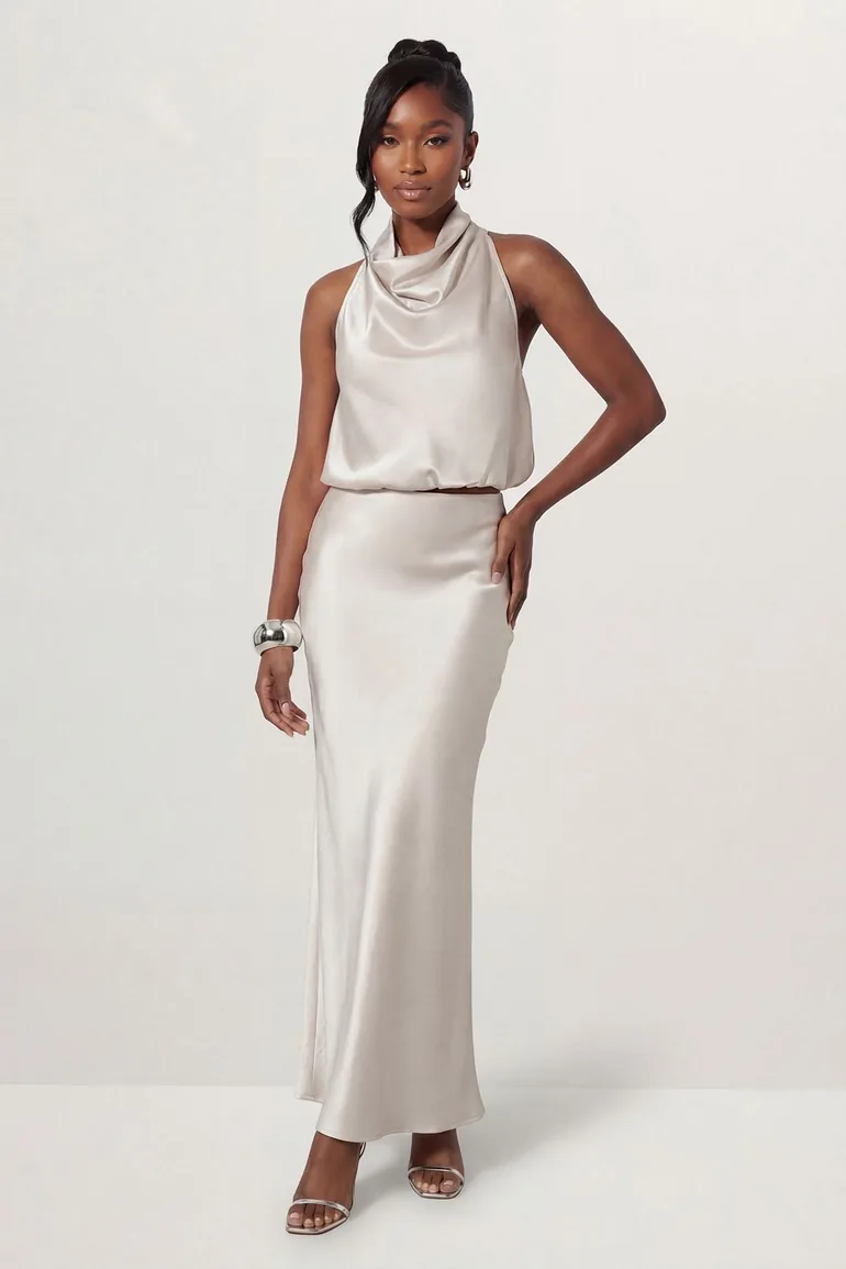 Premium Satin Bias Puddle Skirt
