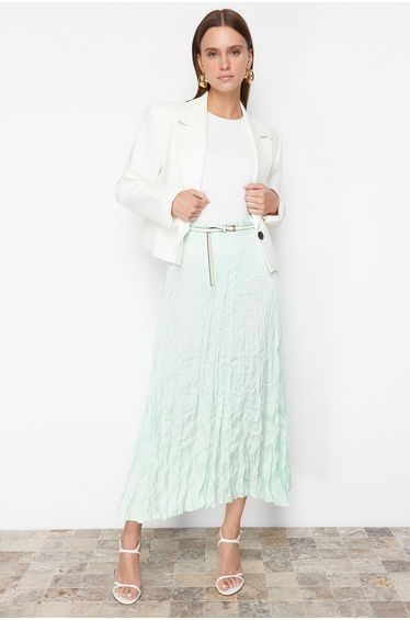 Mint Pleated Satin Woven Skirt