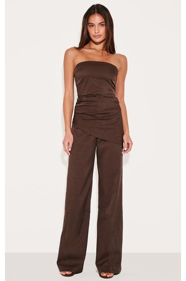 Chocolate Tailored Woven Bandeau Top