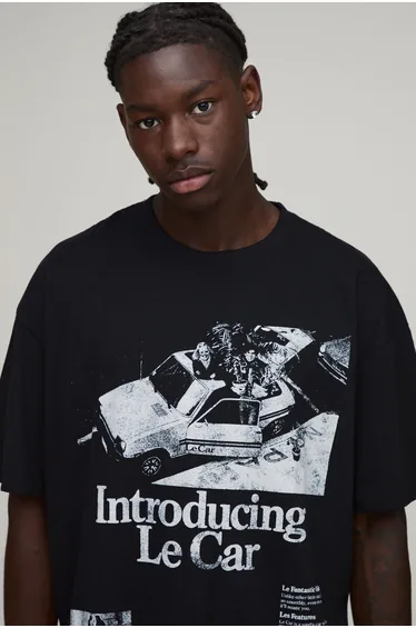 Oversized Renault License Print T-shirt - black