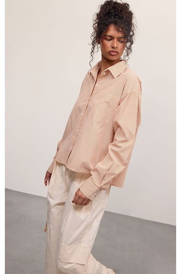Stone Pinstripe Cotton Boxy Shirt