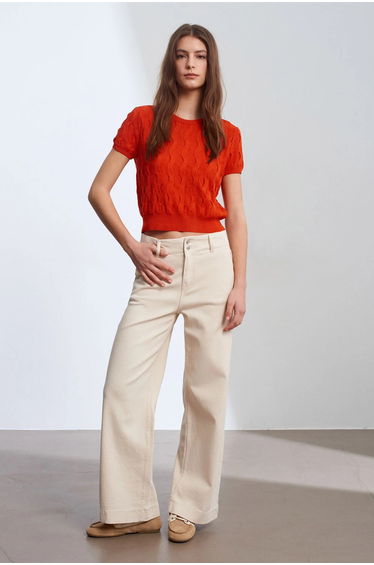 DILVIN Textured Ribbed Crop Blouse
