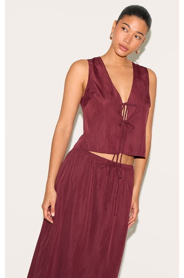 Plum Textured Tie Detail Waistcoat