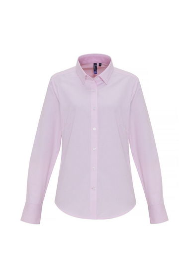 Premier Womens/Ladies Cotton Rich Oxford Stripe Blouse - White/Pink
