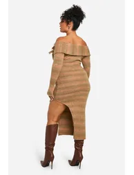 Plus Bardot Buckle Knitted Dress - stone - 2