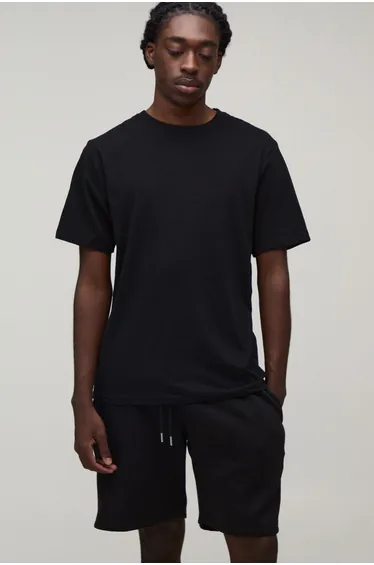 Regular Fit T-Shirt and Short Set - black