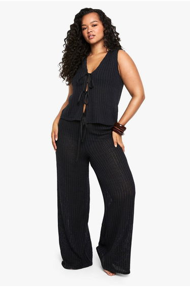 Plus Beach Wide Leg Beach Trousers - black