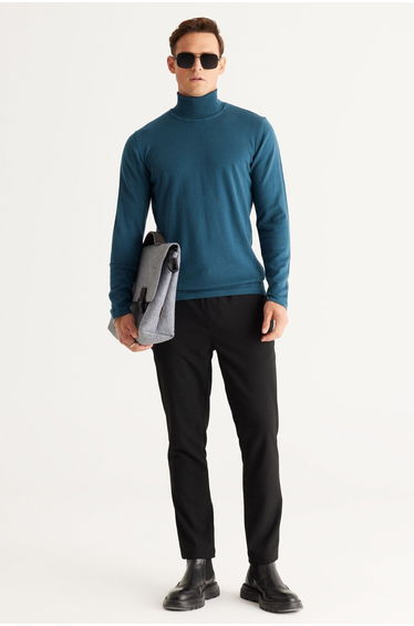 Men's Petrol Standard Fit Regular Fit Full Turtleneck Knitwear Sweater