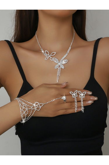 3-Piece Embellished Butterfly Necklace, Bracelet And Earrings Jewelry Set
