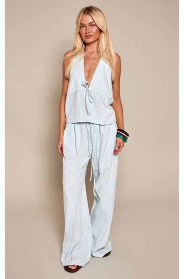 Aqua Blue Drawstring Wide Leg Trousers Co-ord
