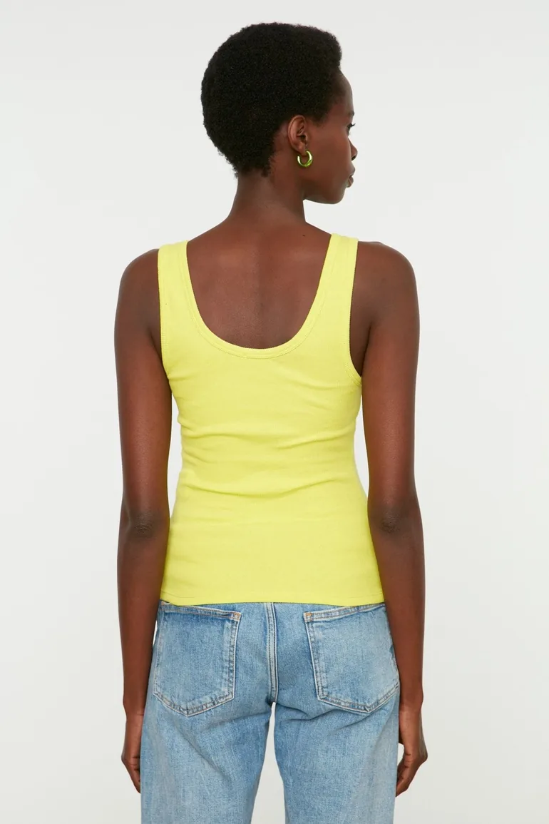 Yellow Fitted/Simple Pool Collar Corduroy Knitted Singlets, . - 3