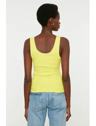 Yellow Fitted/Simple Pool Collar Corduroy Knitted Singlets, . - 3