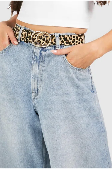 Double Ring Detail Leopard Print Belt - leopard