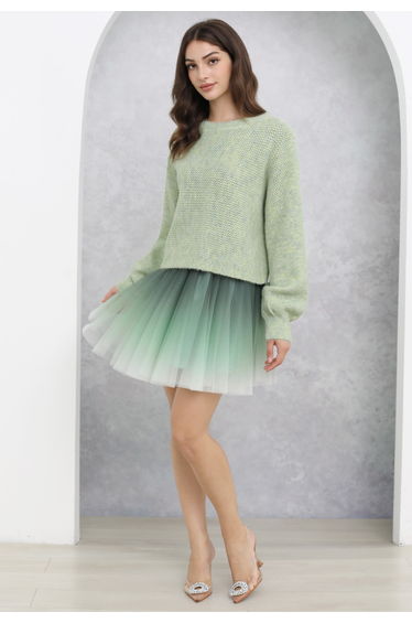 Flowy Ombre Mesh Tulle Mini Skirt in Mint