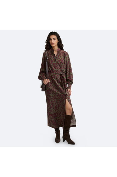 Graphic Print Long Sleeve Maxi Dress