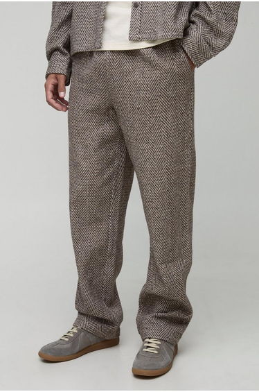 Tall Relaxed Leg Brushed Herringbone Trouser - taupe
