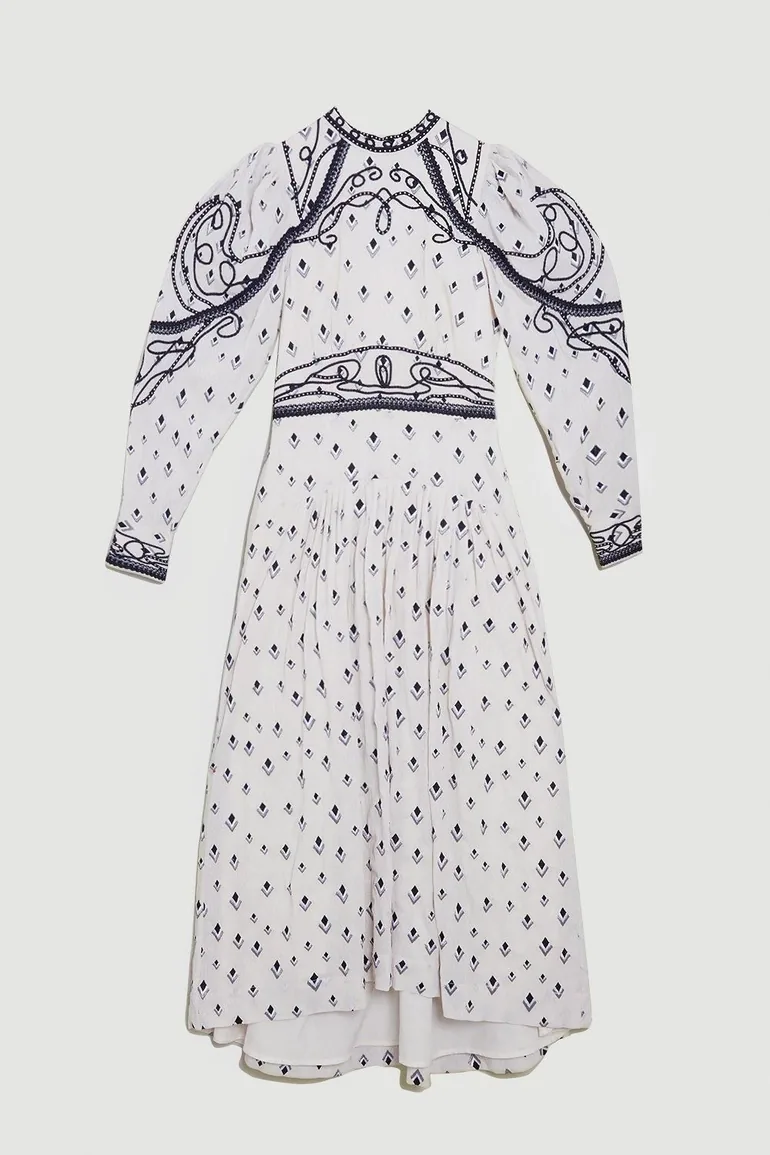 embroidered cornelli tape woven dress Karen Millen Dress Women's US 14 Embroidered Cornelli Tape Woven Dress NWT