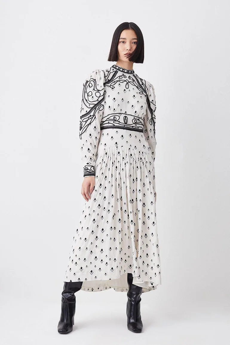 embroidered cornelli tape woven dress KAREN MILLEN Embroidered Cornelli Tape Woven Dress