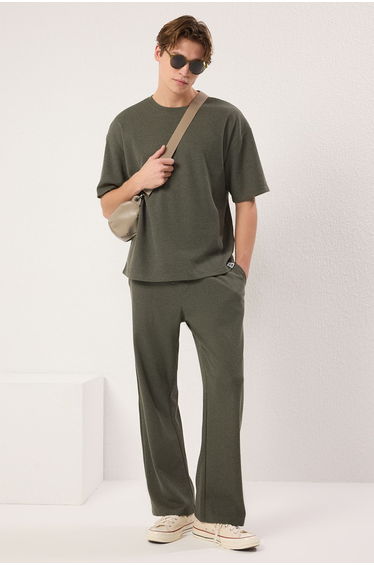Khaki Oversize/Wide Cut Textured Tracksuit