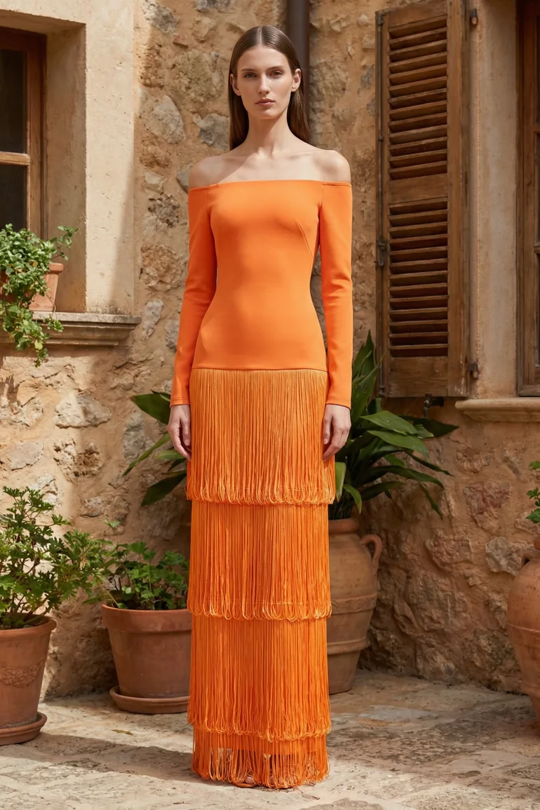 orange tassle dress Arielle Orange Fringe Dress