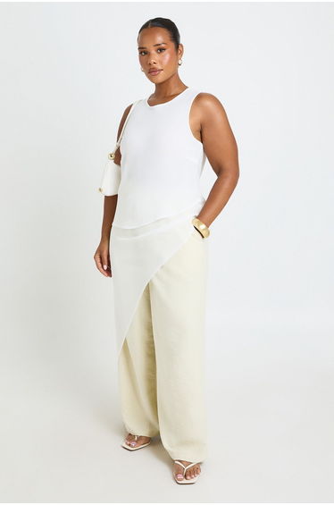 Plus Layered Asymmetric Hem Longline Top - white