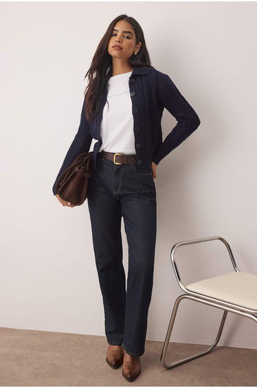 Navy Blue Knitted Soft Textured Knitwear Cardigan
