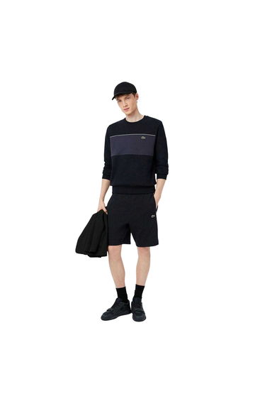 Lacoste Mens Fleece Side Stripe Shorts - Black