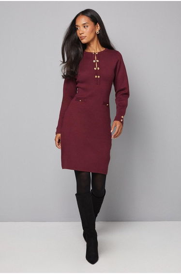 Double Button Knitted Midi Dress